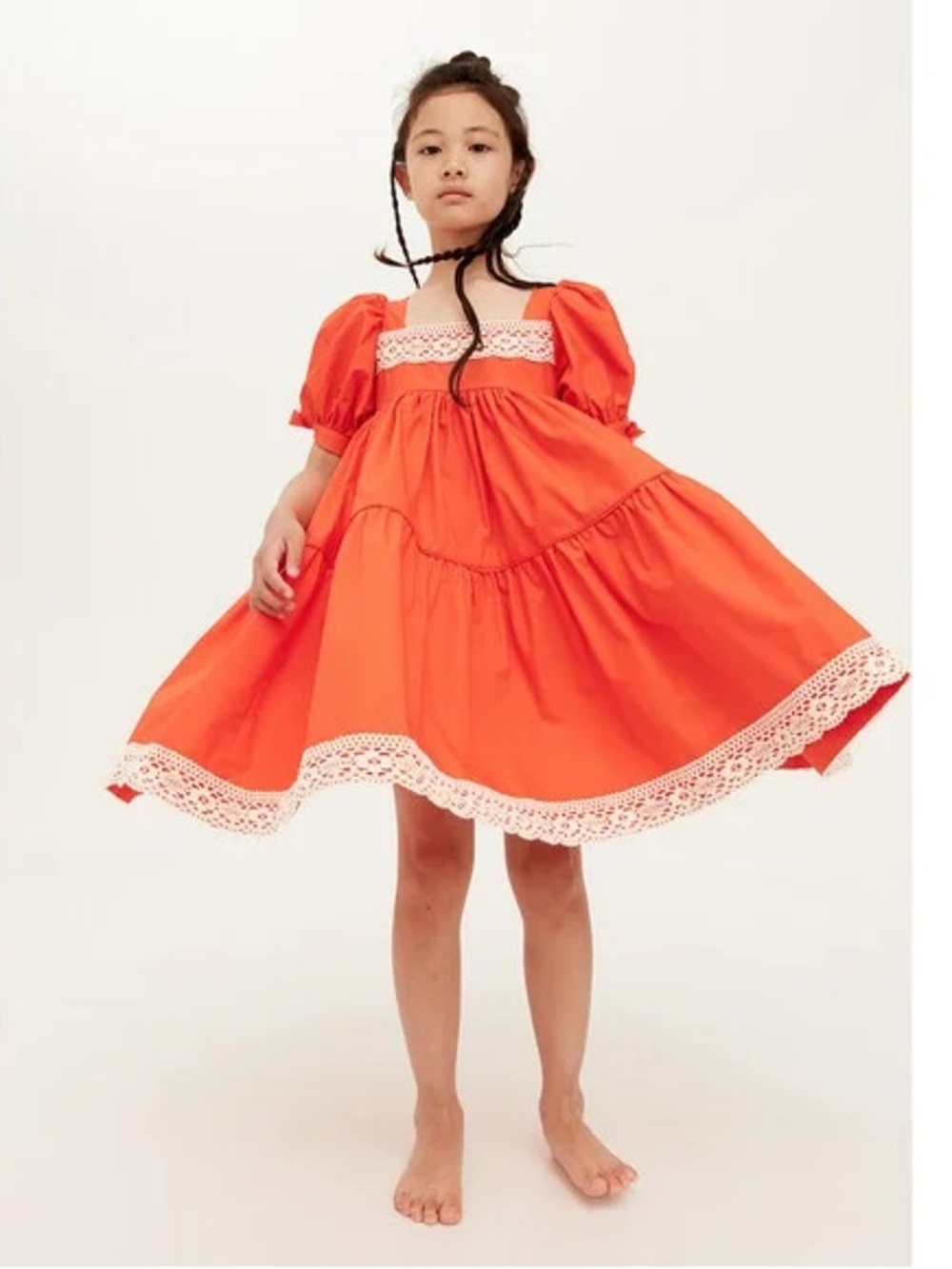 The Middle Daughter London Puff Sleeve Lace Trim Coral Dress Sz 13/14